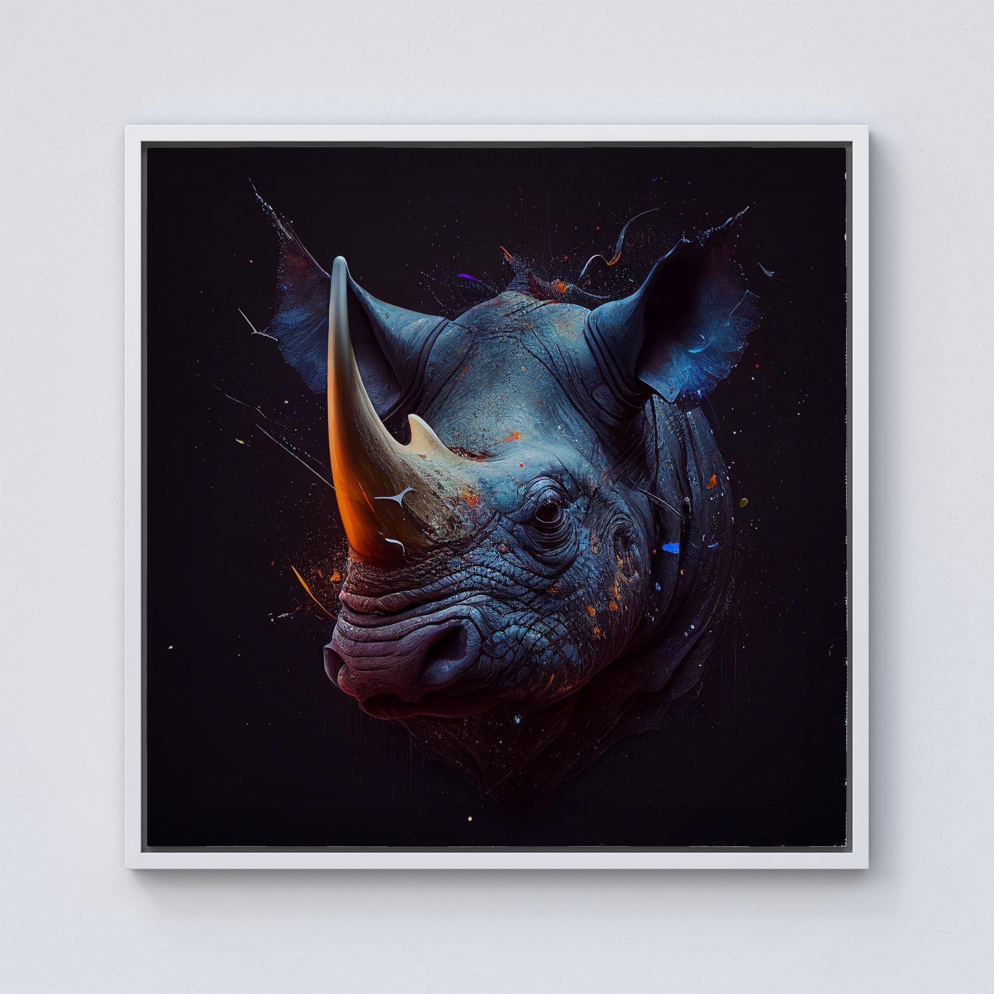 Rhino Face Splashart Framed Canvas